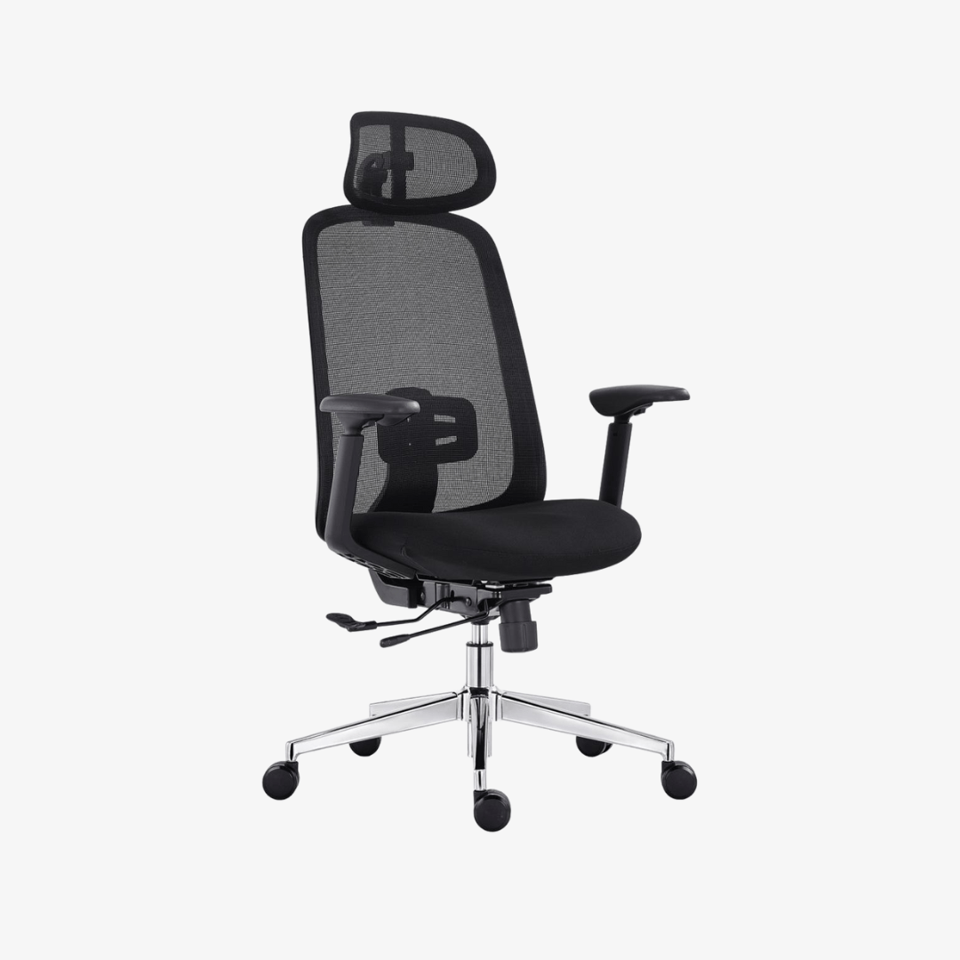 Chaise de direction en mesh avec appui-tête réglable et soutien lombaire
